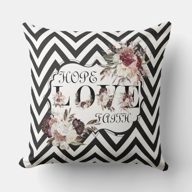 Hope Kärlek Faith Black/White Chevron Pillow Kudde (Framsida)