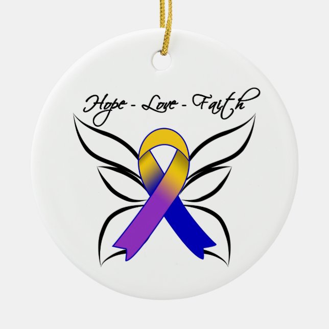 Hope Kärlek Faith Butterfly - Bladder Cancer Julgransprydnad Keramik (Framsidan)