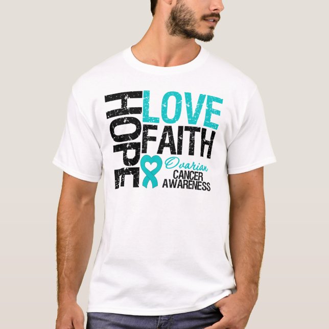 Hope Kärlek Faith Ovarian Cancer T-Shirts (Framsida)