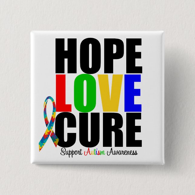 Hope Kärlek Faith Puzzle Ribbon Autism Knapp (Framsida)