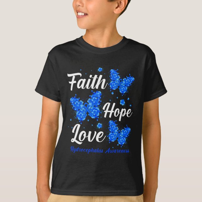 Hope Kärlek Hydrocephalus Awareness Butterfly T Shirt (Framsida)