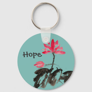 Hope & Kärlek Positive Quote Watercolor Blommigt L Nyckelring