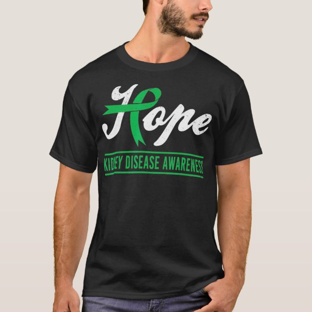 Hope Kidney Disease Awareness Månad Grönt Ribbon S T Shirt (Framsida)