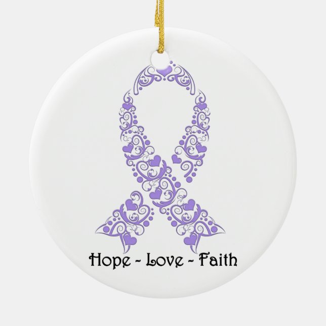 Hope Lavender Awareness Ribbon Julgransprydnad Keramik (Baksidan)
