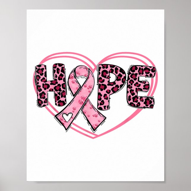 Hope Leopard Breast Cancer Awareness Heart Rosa Ri Poster (Framsidan)