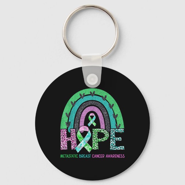 Hope Leopard Rainbow Metastatic Breast Cancer Awar Nyckelring (Framsida)