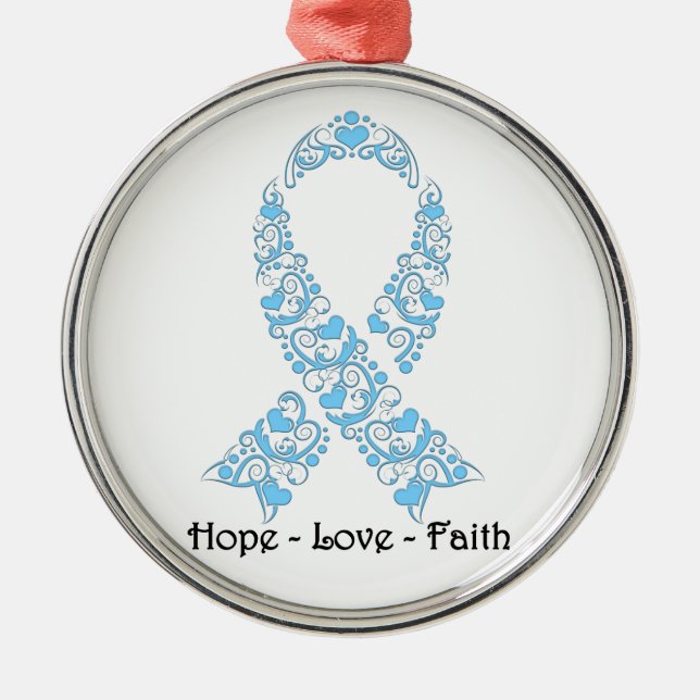 Hope Light Blue Awareness Ribbon Julgransprydnad Metall (Framsidan)