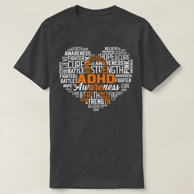 Hope Love Cure ADHD Awareness Warrior Orange Ribbo T Shirt (Design framsida)