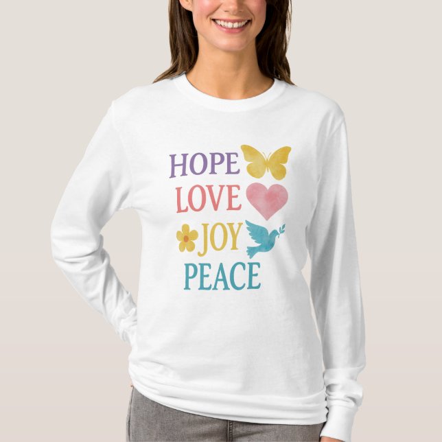 Hope Love Joy Peace Longsleeve T-Shirt – Gift. (Framsida)