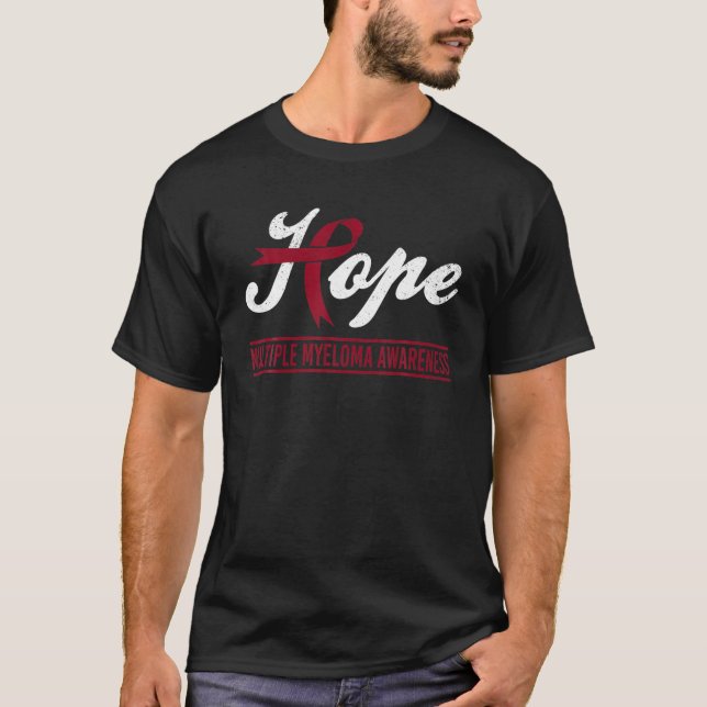 Hope Många Myeloma Awareness Burgundy Ribbon Su T Shirt (Framsida)