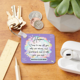 Hope Message Matthew 11-28 - Square Metall Keychai Nyckelring