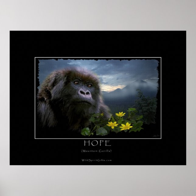 HOPE Mountain Gorilla Wildlife Art Skriv ut Poster (Framsidan)