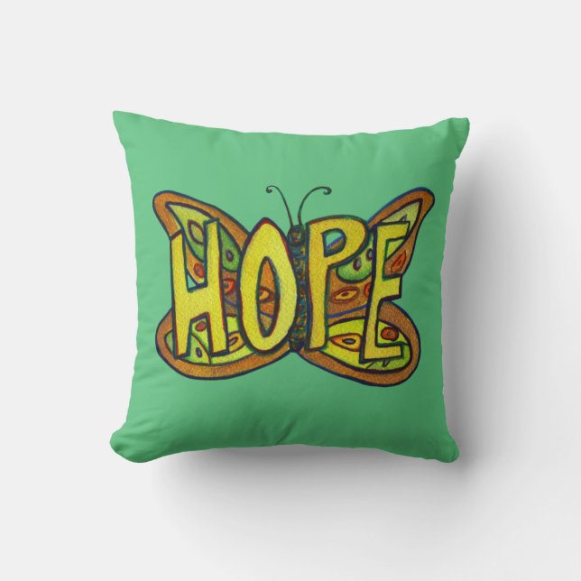 Hope Ord Art Grönt Butterfly Accent Dekorativ kudd Kudde (Framsida)