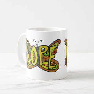 Hope Ord Art Grönt Butterfly Vingar Coffee Kopp