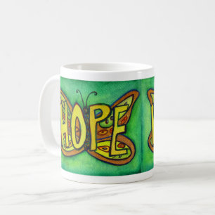 Hope Ord Art Grönt Butterfly Vingar Coffee Mugg