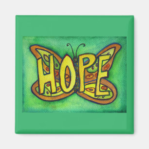 Hope Ord Art Grönt Butterfly Vinge Fridge Magnet