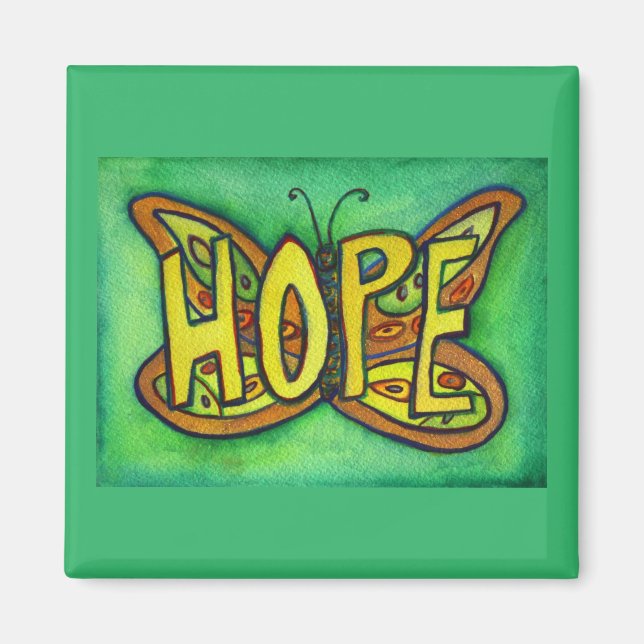 Hope Ord Art Grönt Butterfly Vinge Fridge Magnet (Framsidan)
