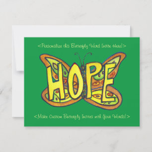 Hope Ord Grönt Butterfly Anpassningsbar Art-inbjud Inbjudningar