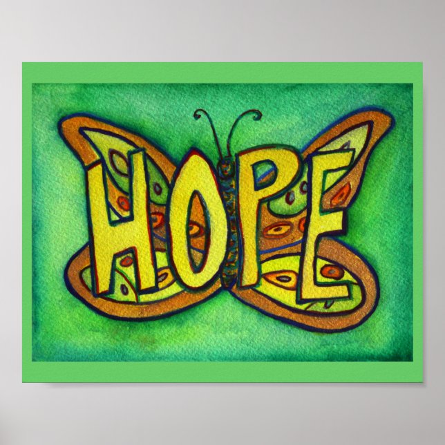 Hope Ord Grönt Butterfly Art Print Poster (Framsidan)