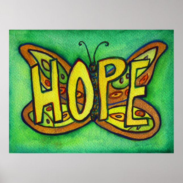 Hope Ord Grönt Butterfly Art Print Poster (Framsidan)