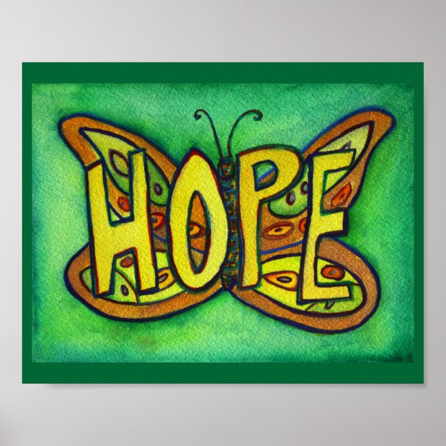 Hope Ord Grönt Butterfly Art Print Poster (Framsidan)