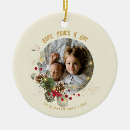 Hope, Peace, Joy Guld Red Holly Photo Keepsak Julgransprydnad Keramik
