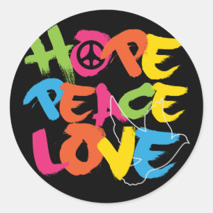 Hope Peace Kärlek Runt Klistermärke