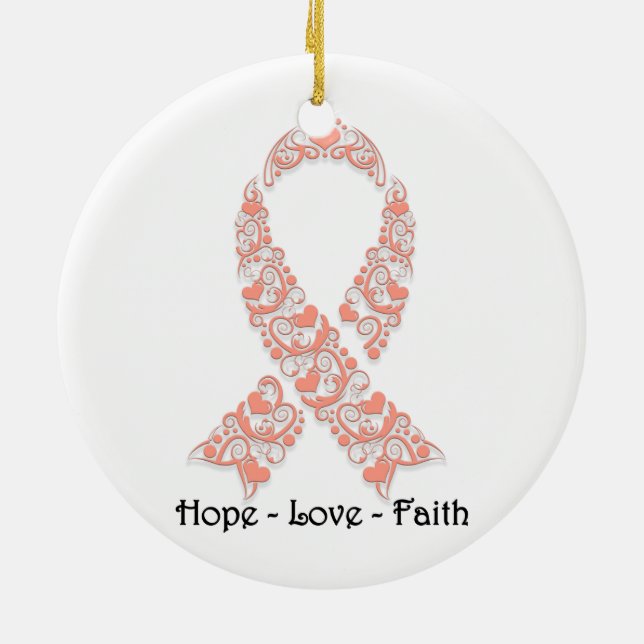 Hope Peach Awareness Ribbon Julgransprydnad Keramik (Baksidan)