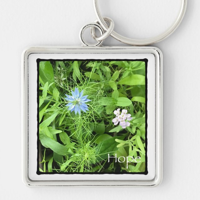 Hope Premium Square Fyrkantig Silverfärgad Nyckelring (Framsidan)