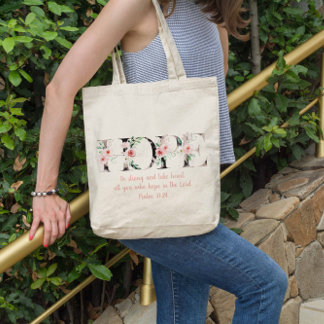 Hope Psalms 31:24 Watercolor Bible Verse Tote Bag Tygkasse