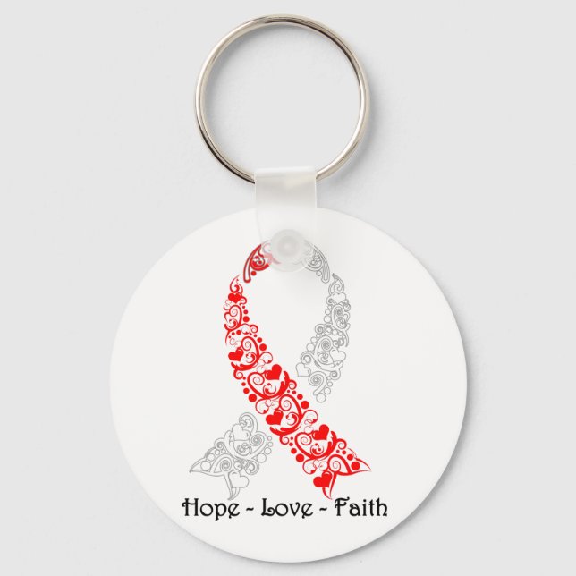 Hope Red and White Awareness Ribbon Nyckelring (Framsida)