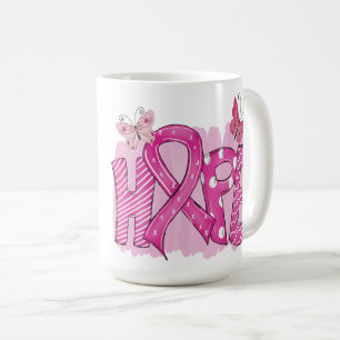 HOPE Rosa Ribbon Butterfly Fighter Breast Cancer Kaffemugg