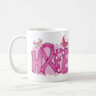 HOPE Rosa Ribbon Butterfly Warrior Breast Cancer Kaffemugg