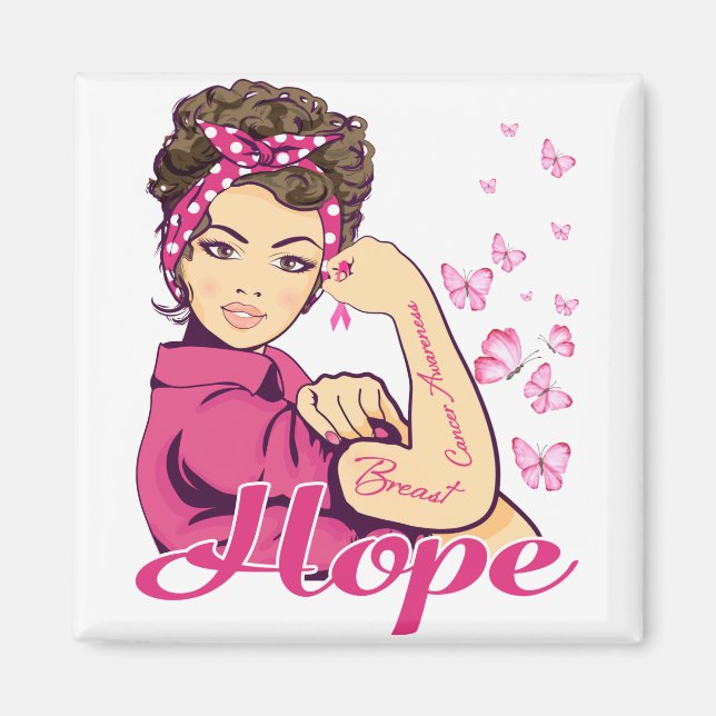 Hope Rosie Riveter Breast Cancer Awareness Magnet (Framsidan)