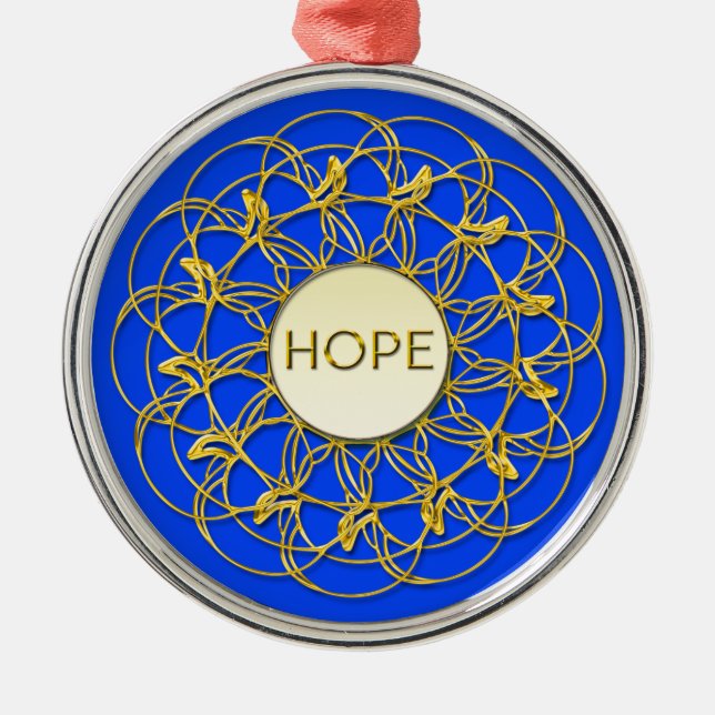 HOPE skriven i Snöre Geometric Guld Design Julgransprydnad Metall (Framsidan)