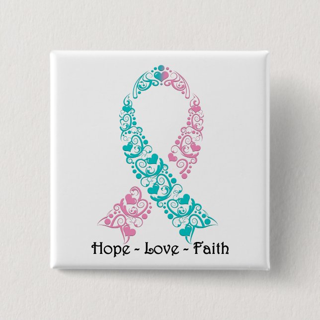 Hope Teal and Rosa Awareness Ribbon Knapp (Framsida)