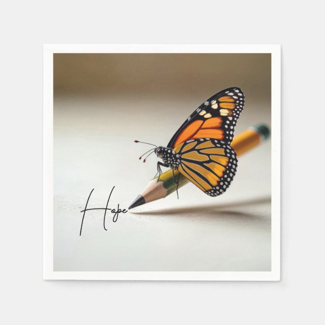 Hope Text and Monarch Butterfly On a Pencil Pappersservett (Framsidan)