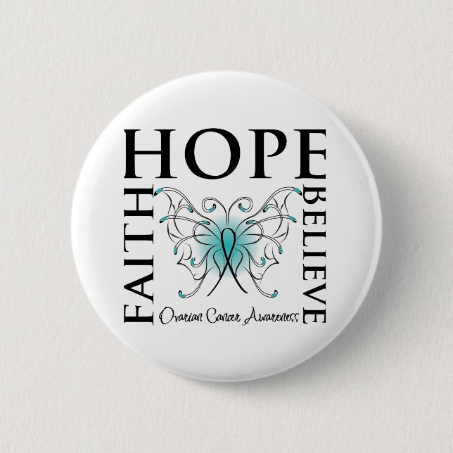 Hope Tro Faith - Ovarian Cancer Knapp (Framsida)