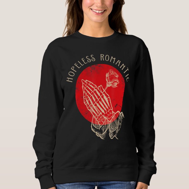 Hopeless Romantic, Praying Hands Rose Skeleton Val T Shirt (Framsida)