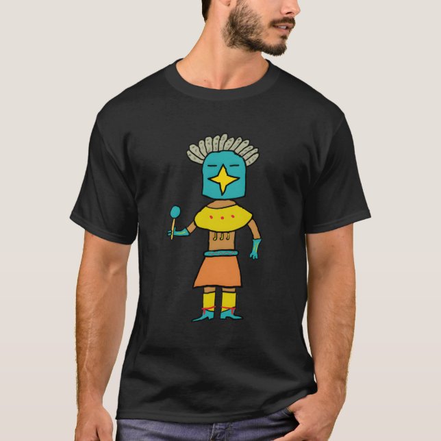 Hopi Doll Blue Star Kachina T Shirt (Framsida)