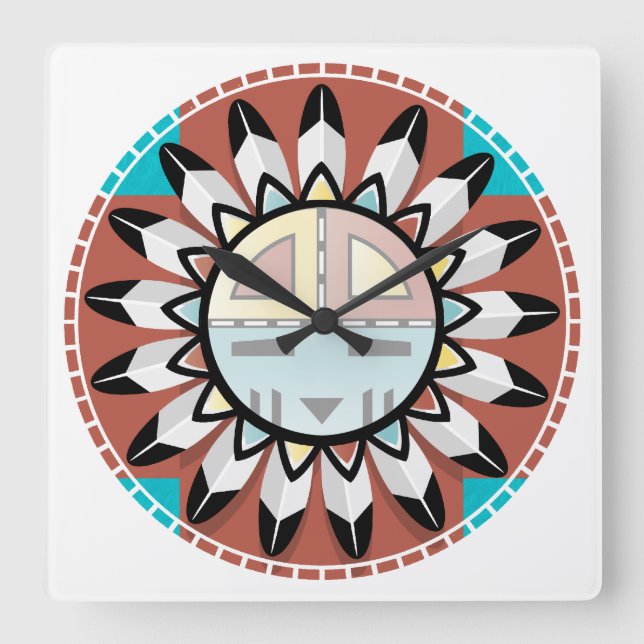 Hopi Kachina Mask Clock Fyrkantig Klocka (Framsida)