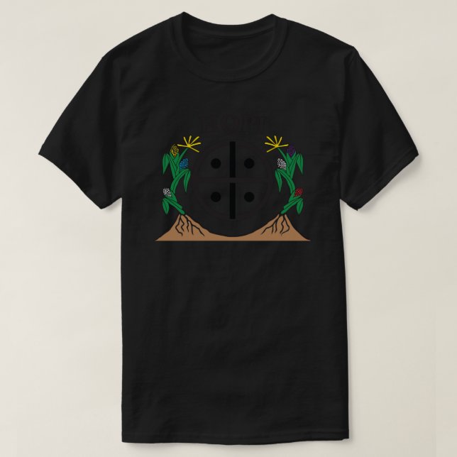 Hopi Nation Seal Flagga Naatoyla med maj och Hopi T Shirt (Design framsida)