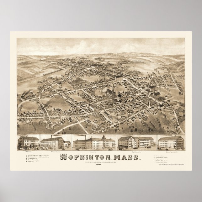 Hopkinton, MORSA Panoramic Karta - 1880 Poster (Framsidan)
