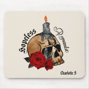 Hopless Romantic - Gothic Skull, Röd ros Musmatta