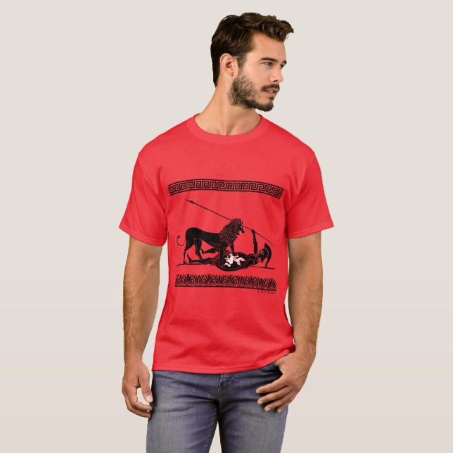 Hoplit och lejont (svarten på rött) t shirt (Hel framsida)