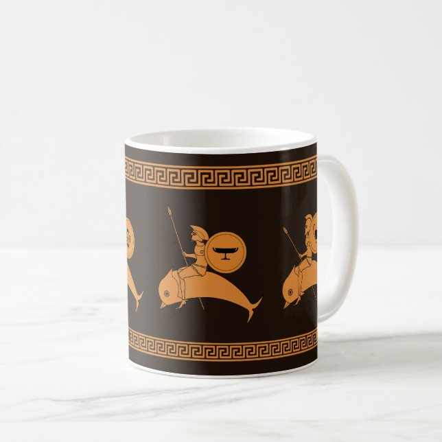 Hoplites ridning av delfiner gammal grekisk potter kaffemugg (Framsida höger)
