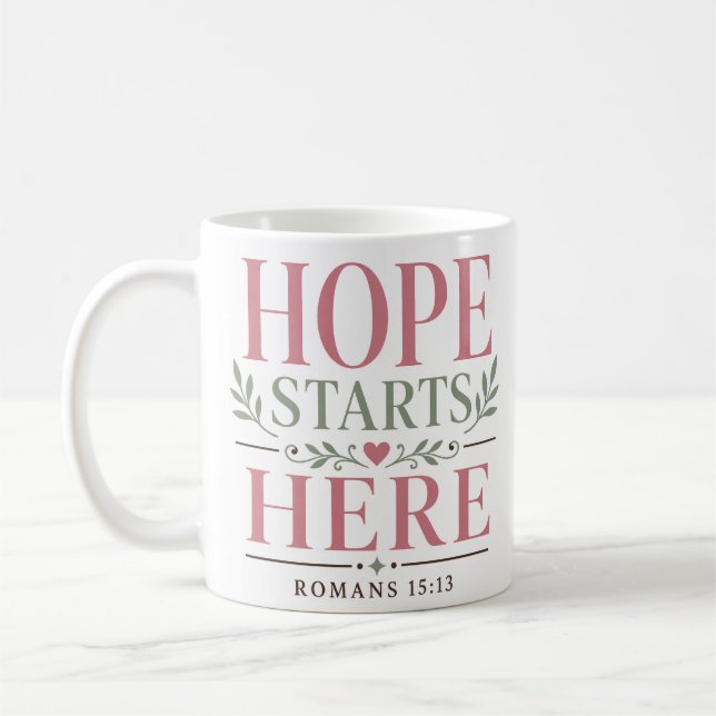 Hopp Börjar Här Kristet Uppmuntringscitat Kaffemugg (Vänster)