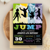 Hopp Hus Studsmatta Party Födelsedagsinbjudan