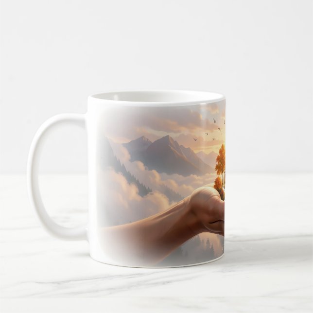 Hopp i hand Fantasy Landskapsaffisch Kaffemugg (Vänster)