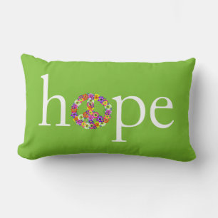 Hopp och Fredstecken Blommigt om Lime Green Lumbarkudde